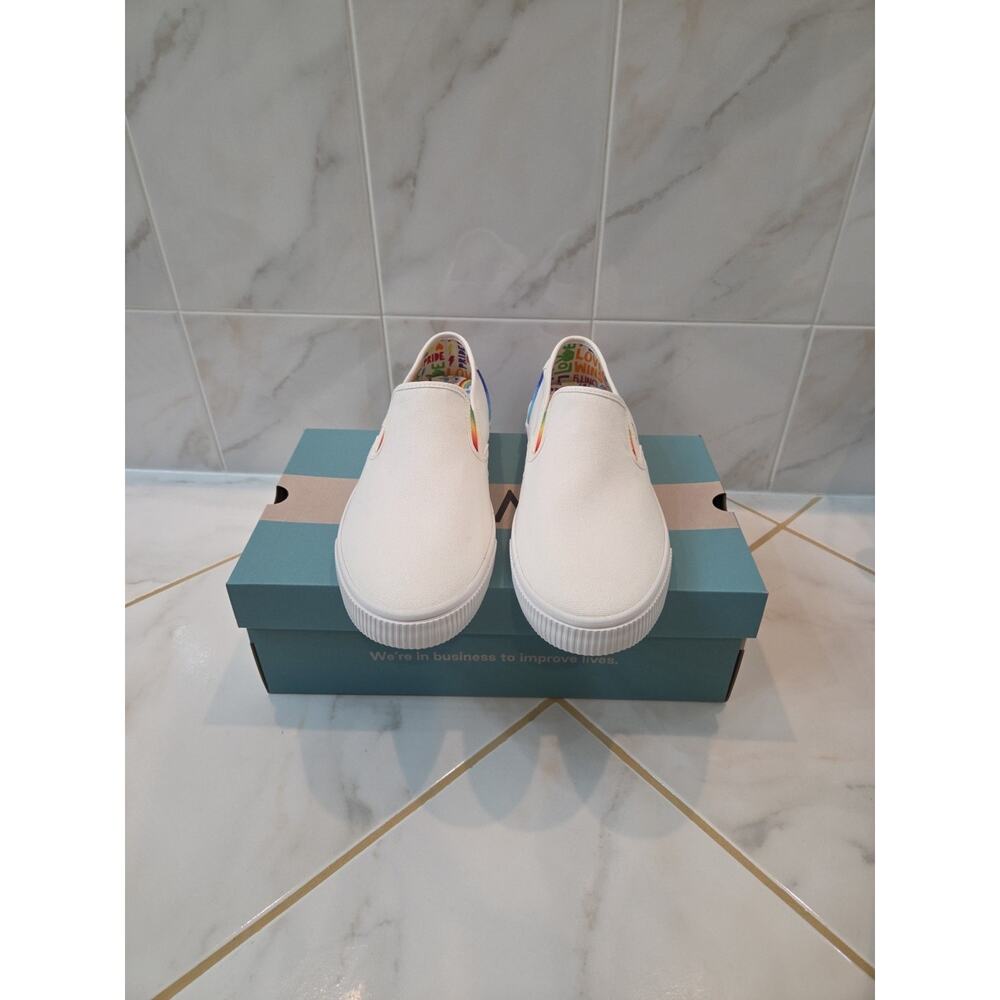 TOMS Mens Baja Unity Rainbow Slip On White SZ 11